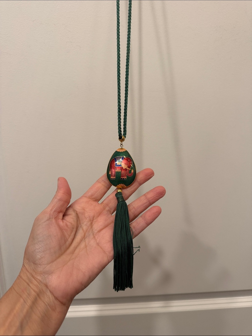 Green Elephant Tassel Pendant Necklace